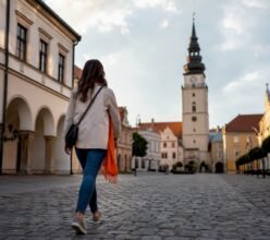 Traveler exploring Trnava historic square
